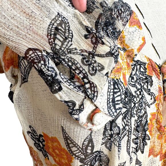 Lucky Brand Blouse Womens Size XS Floral Print Sheer Pleated Boho Lightweight - Picture 9 of 13